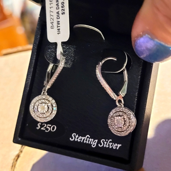 Geniune Diamond leverback earrings   full quarter caret ss NWT - Picture 13 of 17